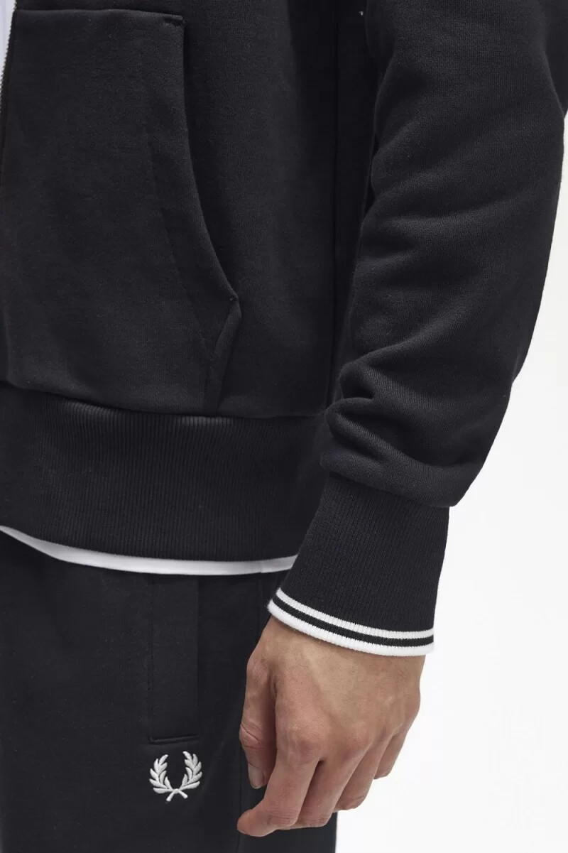 sudadera con capucha y cremallera fred perry para hombre color negro