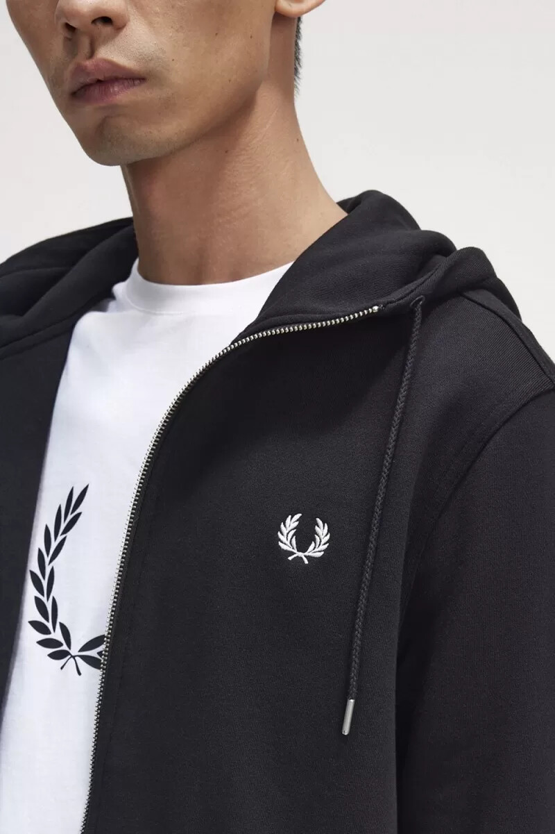 sudadera con capucha y cremallera fred perry para hombre color negro