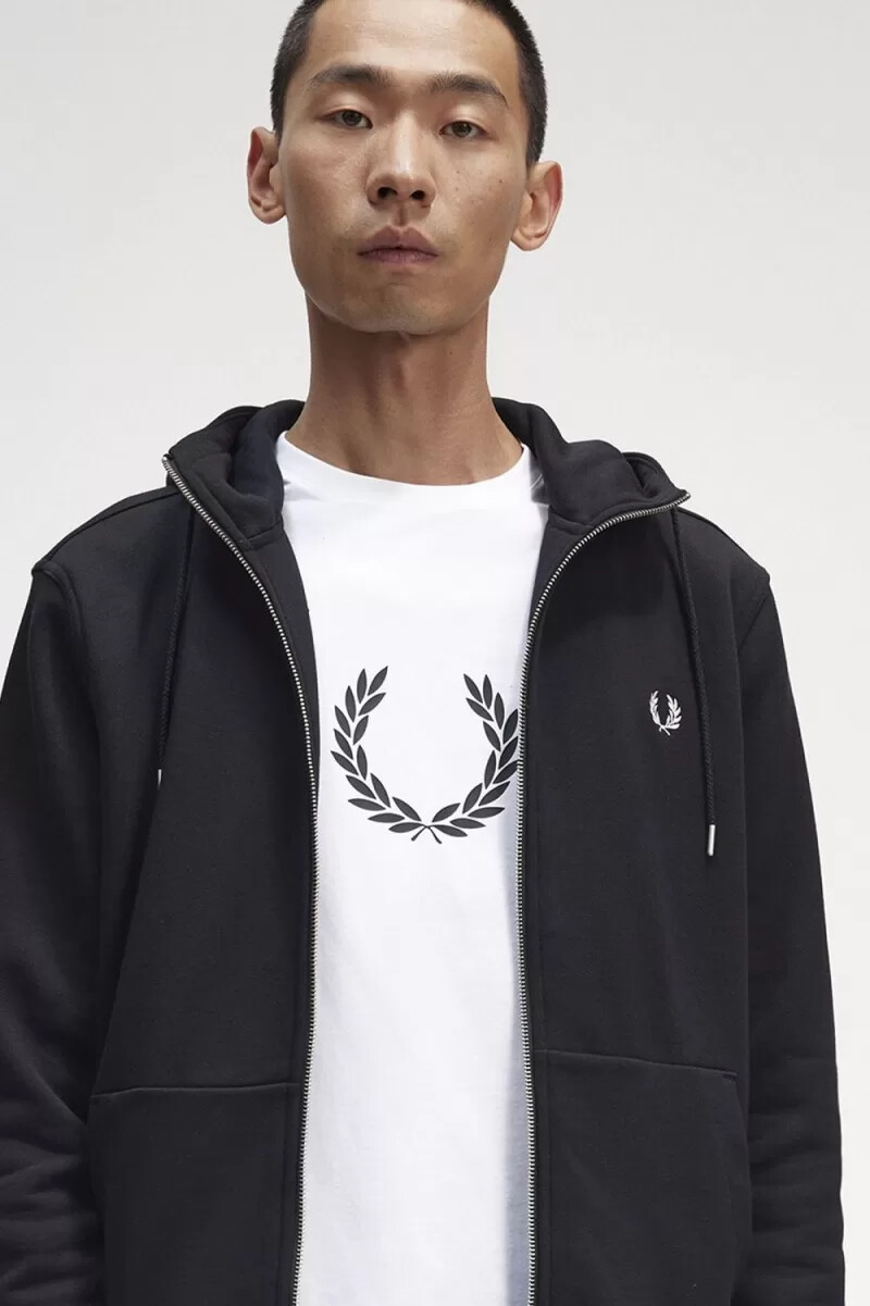 sudadera con capucha y cremallera fred perry para hombre color negro