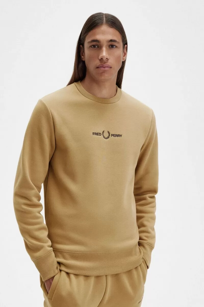 sudadera verde bordada fred perry para hombre