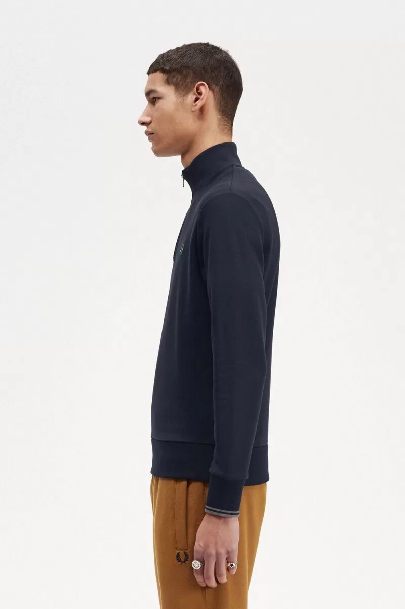 sudadera fred perry con media cremallera para hombre color azul marino y café oscuro