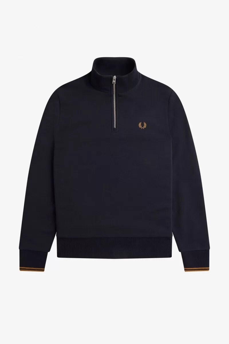 sudadera fred perry con media cremallera para hombre color azul marino y café oscuro