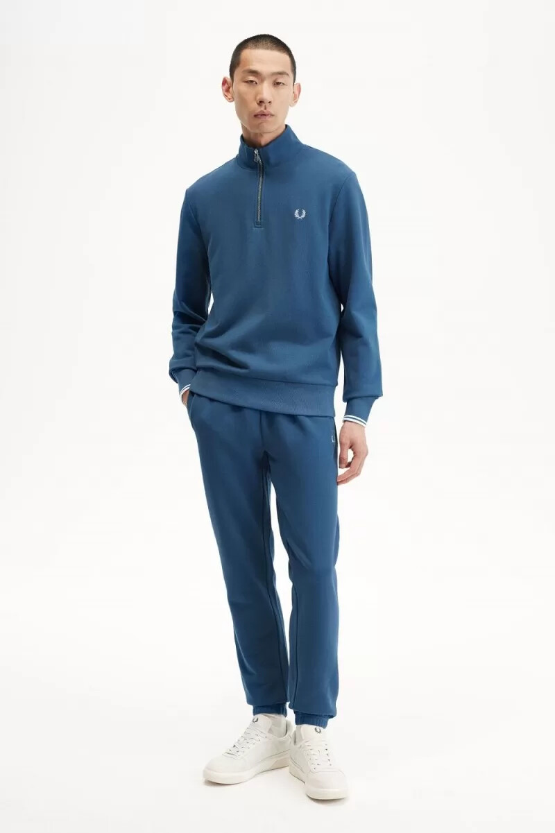 sudadera fred perry con media cremallera para hombre en azul medianoche y aguamarina claro