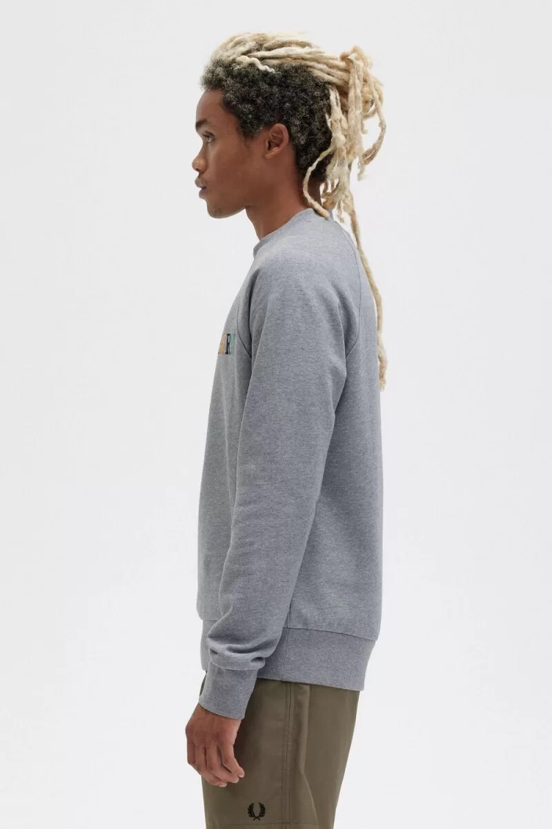 sudadera con bordado de fred perry para hombre gris jaspeado azul ceniza y negro