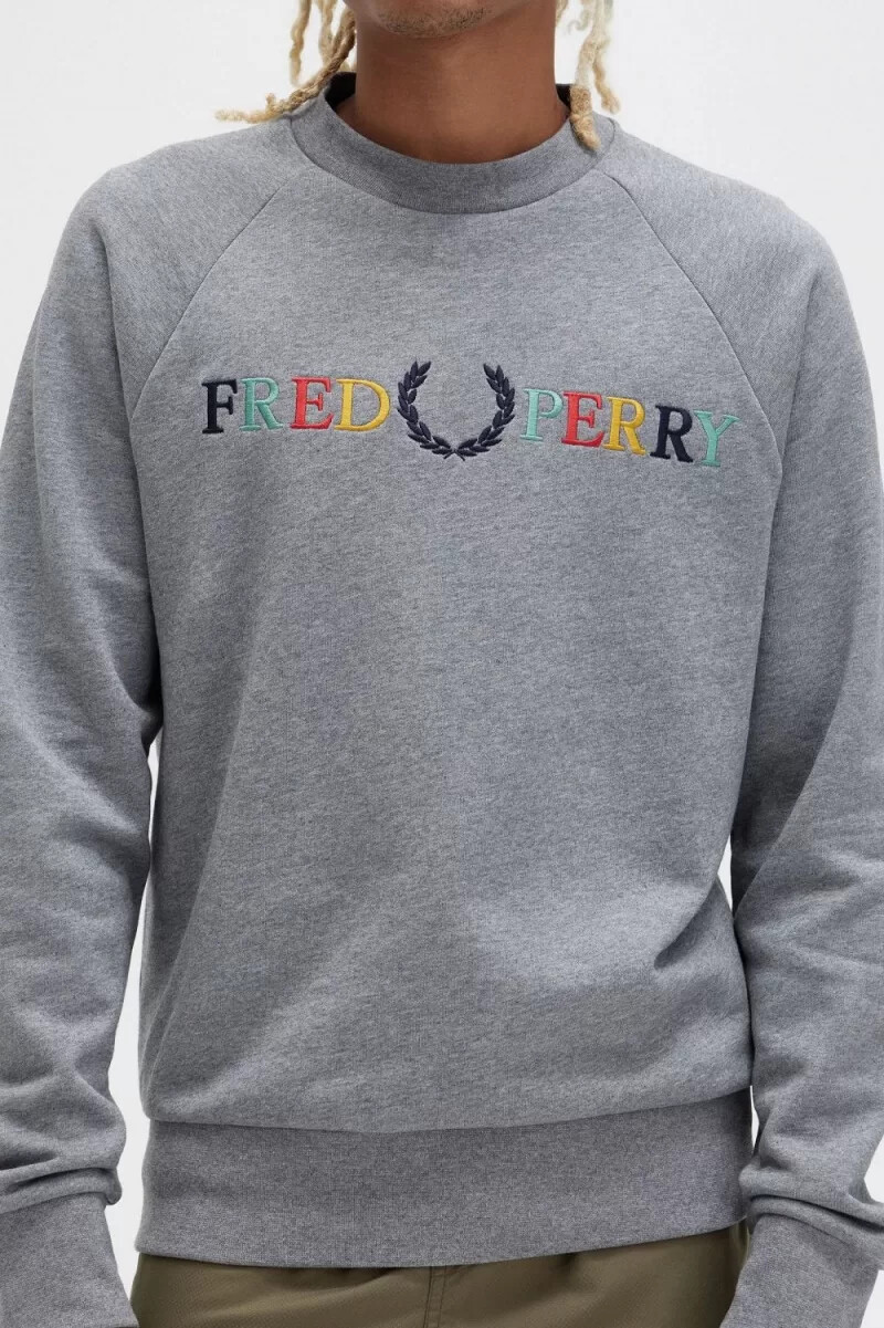 sudadera con bordado de fred perry para hombre gris jaspeado azul ceniza y negro