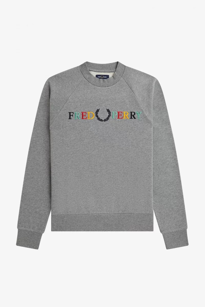 sudadera con bordado de fred perry para hombre gris jaspeado azul ceniza y negro