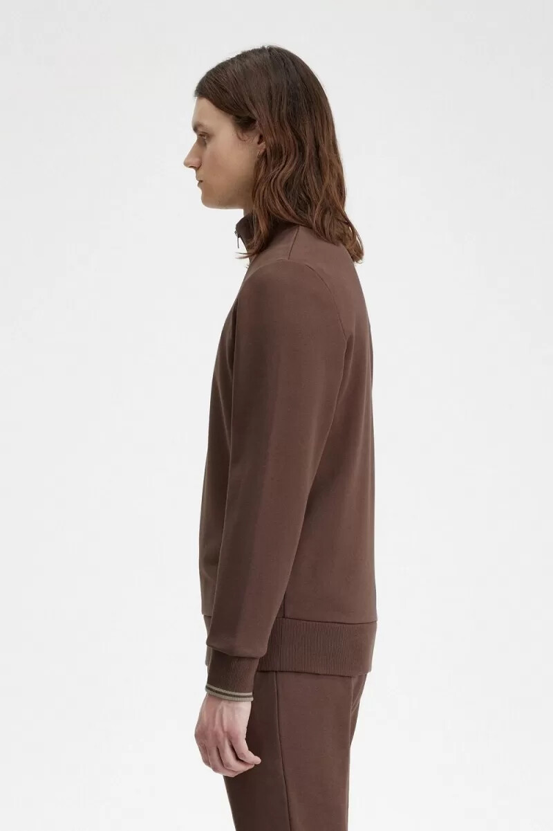 sudadera fred perry con media cremallera para hombre color rojo oscuro y gris cálido