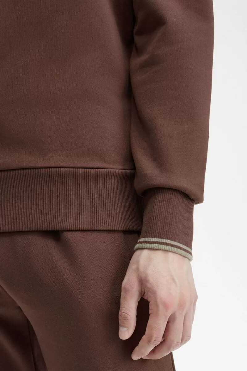 sudadera fred perry con media cremallera para hombre color rojo oscuro y gris cálido