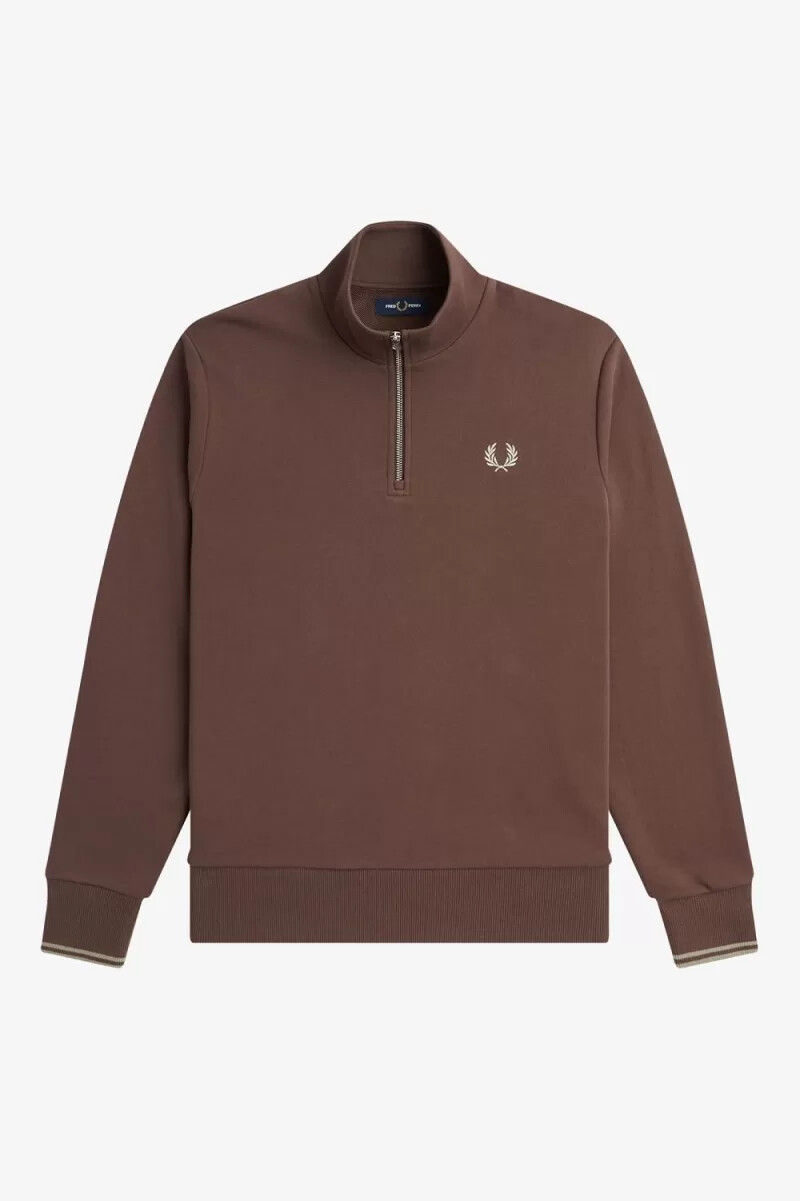 sudadera fred perry con media cremallera para hombre color rojo oscuro y gris cálido