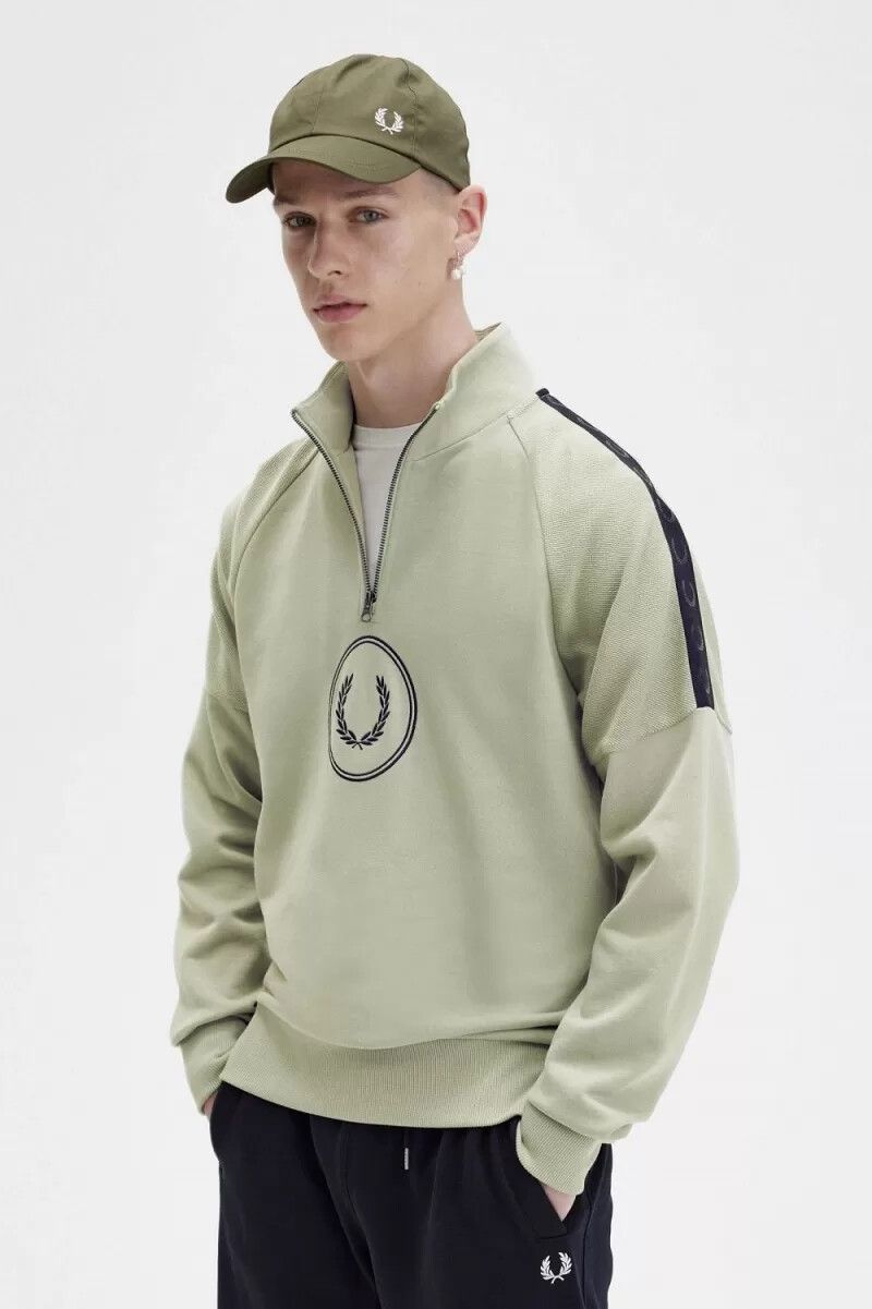 sudadera fred perry circle branding con media cremallera para hombre color menta