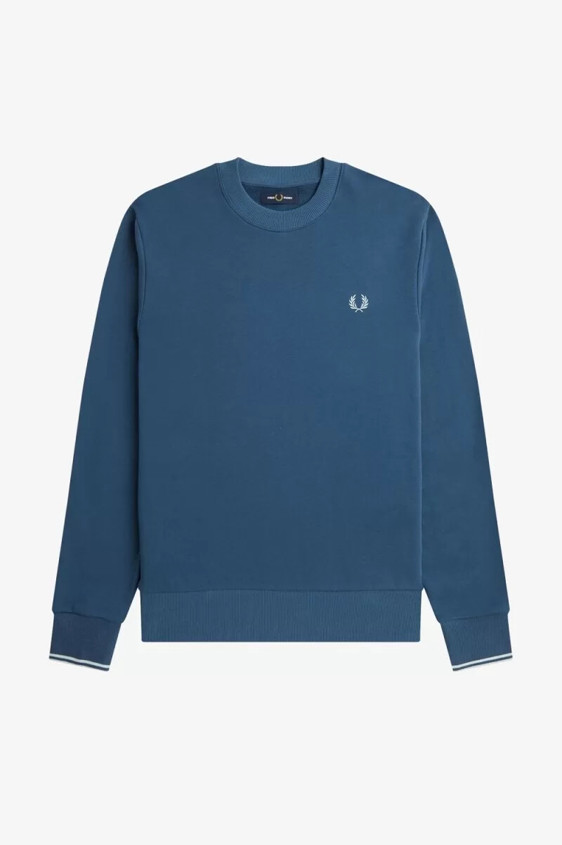 sudadera fred perry de cuello redondo para hombre en azul medianoche y aguamarina claro