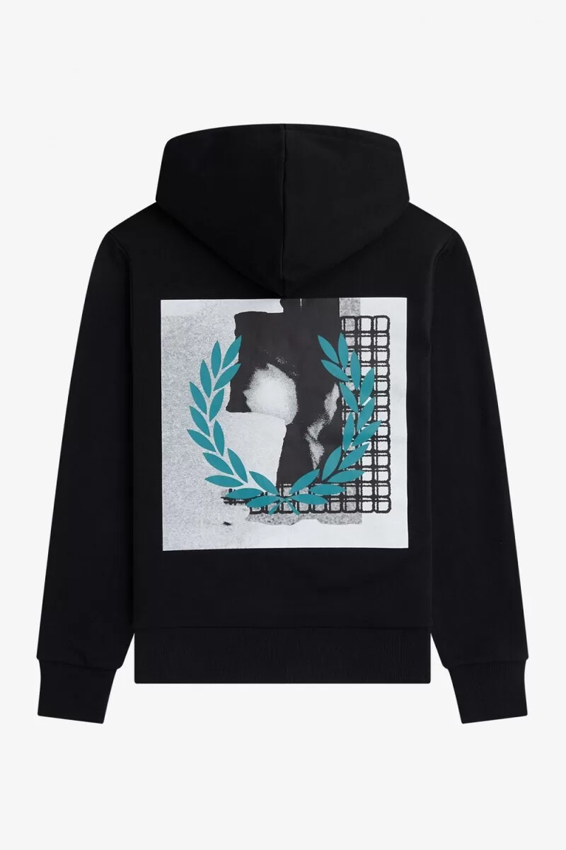 sudadera con capucha fred perry rave graphic para hombre color negro