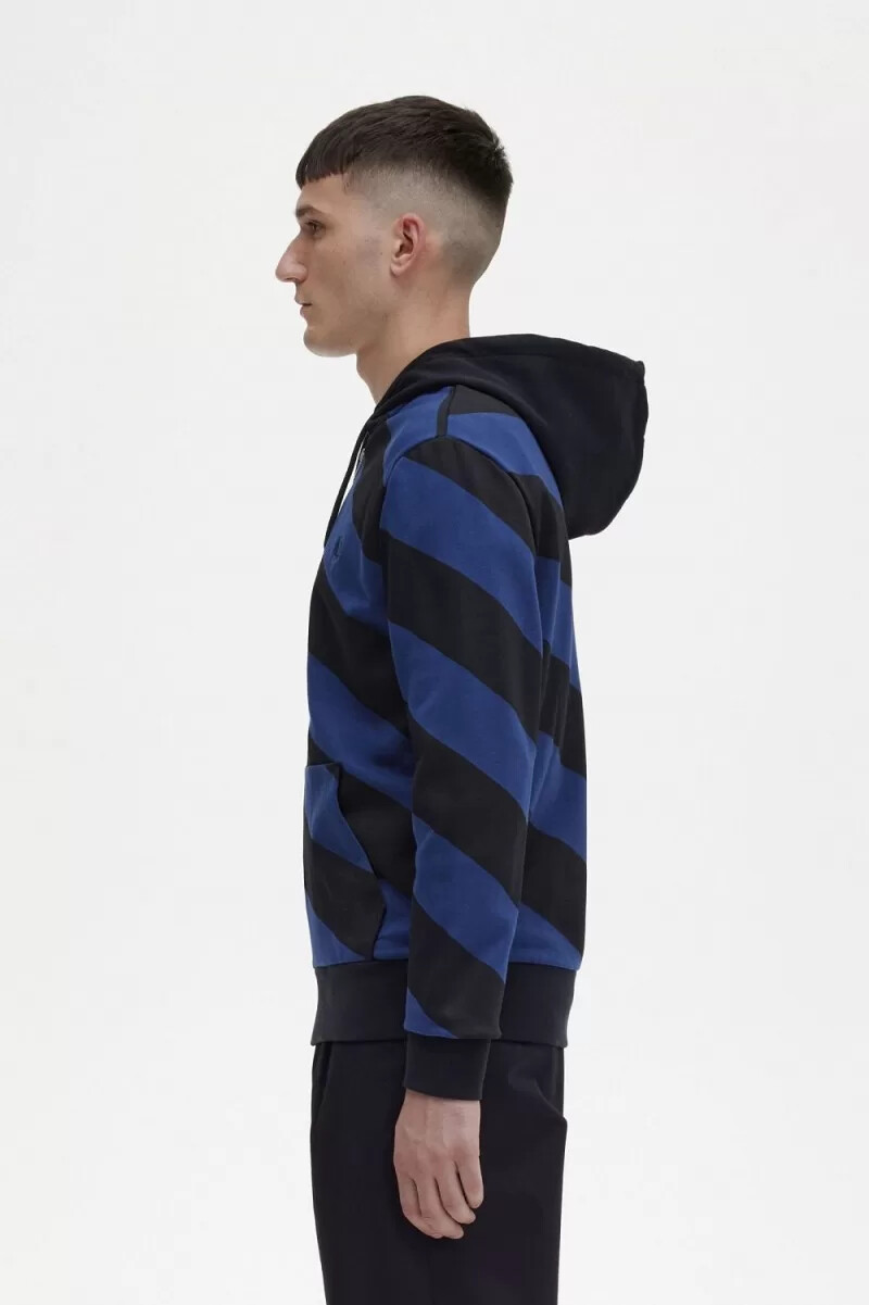 sudadera con capucha y cremallera a rayas de fred perry para hombre color negro