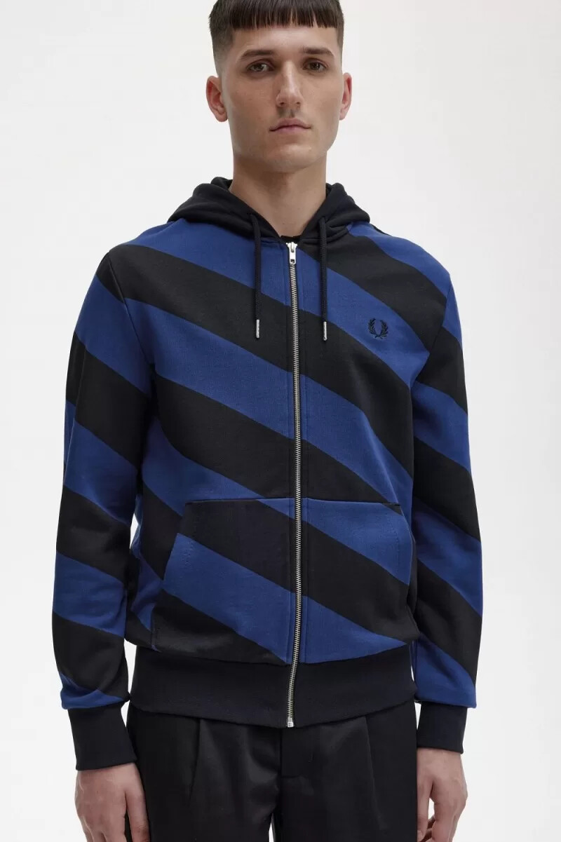 sudadera con capucha y cremallera a rayas de fred perry para hombre color negro