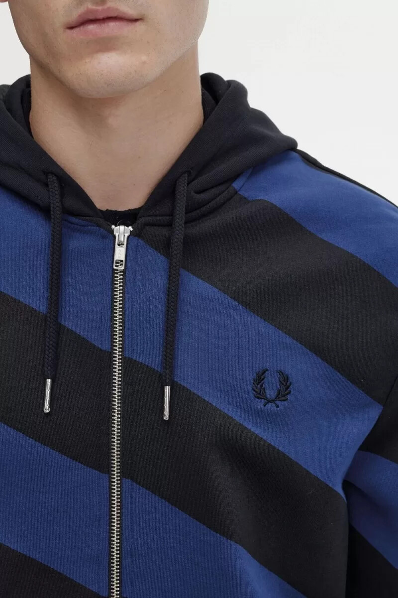 sudadera con capucha y cremallera a rayas de fred perry para hombre color negro