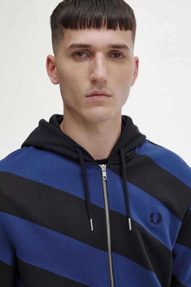 sudadera con capucha y cremallera a rayas de fred perry para hombre color negro