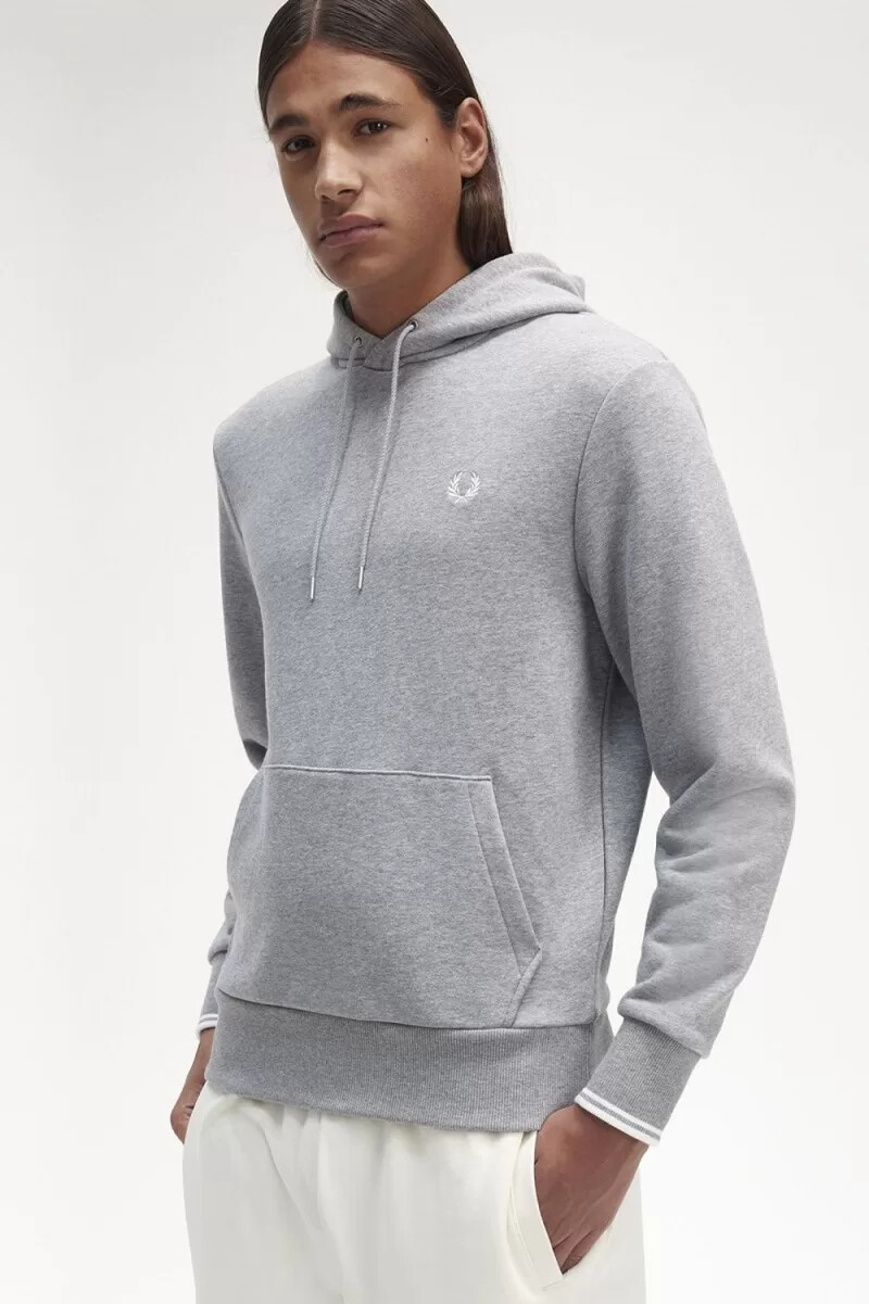 sudadera con capucha y ribete de fred perry para hombre color gris