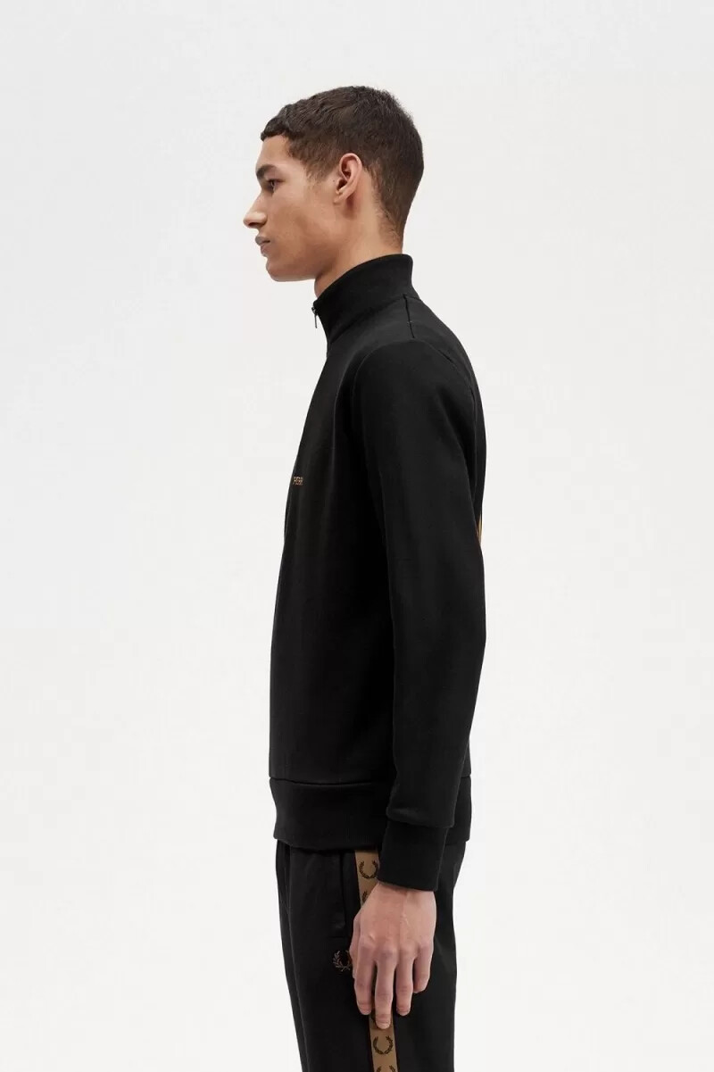 sudadera fred perry con doble gráfico y media cremallera para hombre color negro