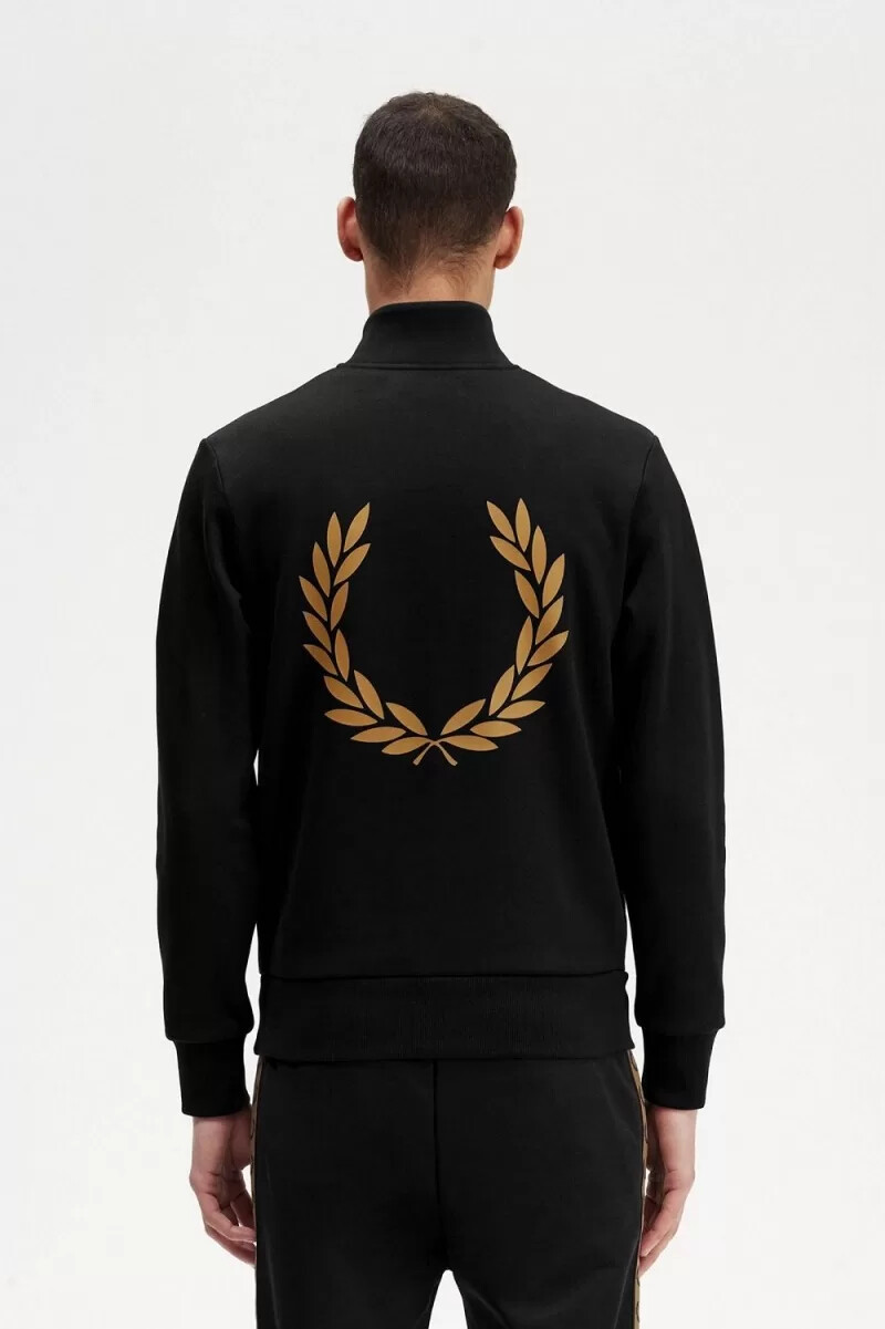sudadera fred perry con doble gráfico y media cremallera para hombre color negro