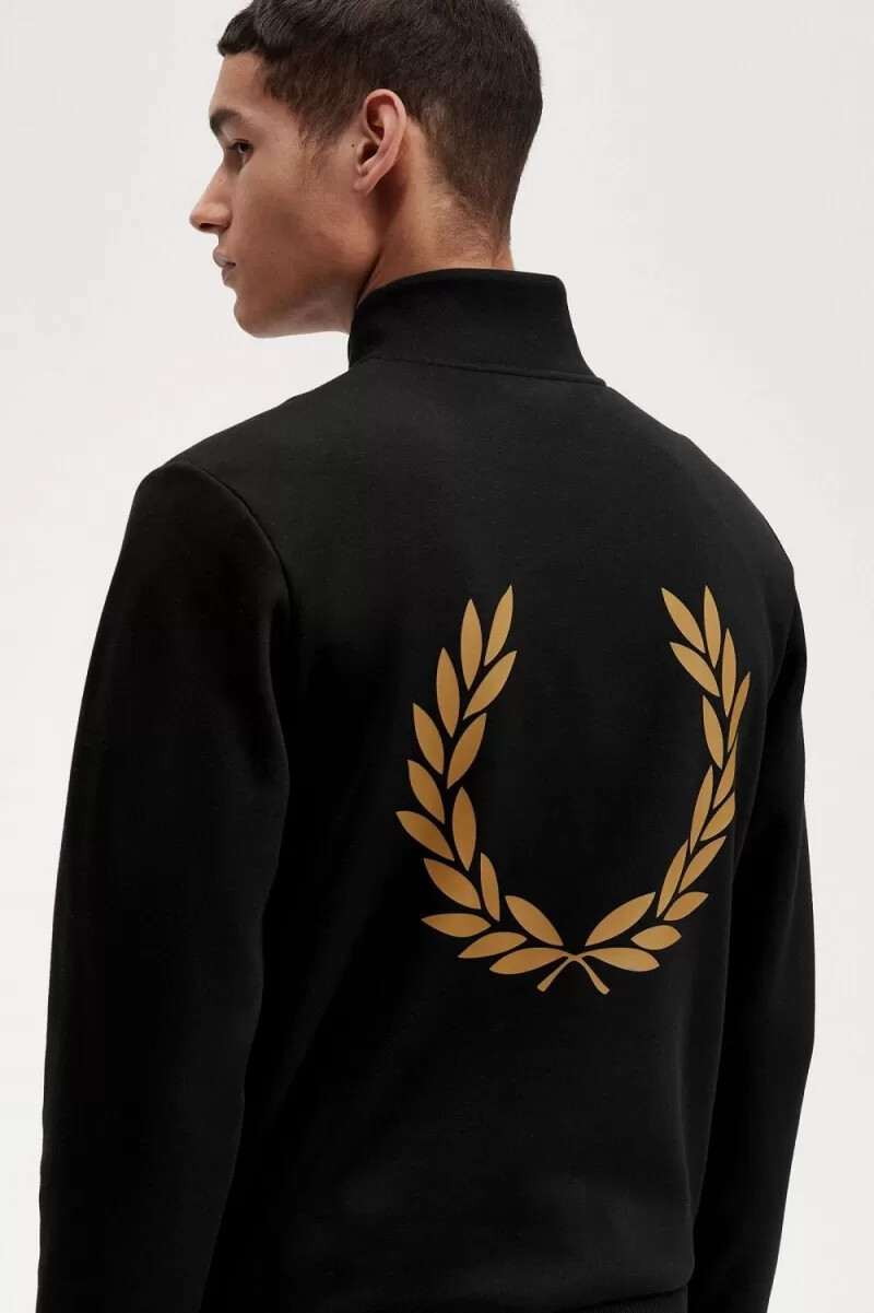 sudadera fred perry con doble gráfico y media cremallera para hombre color negro