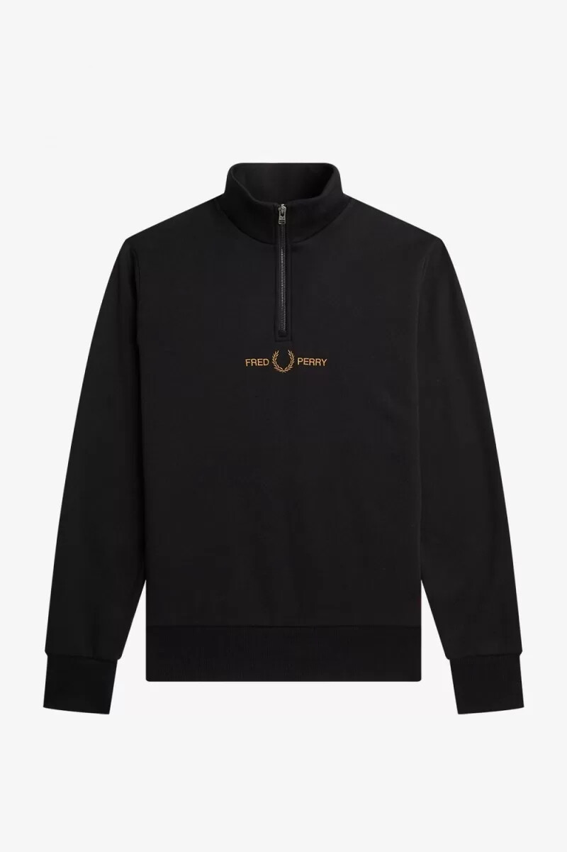 sudadera fred perry con doble gráfico y media cremallera para hombre color negro