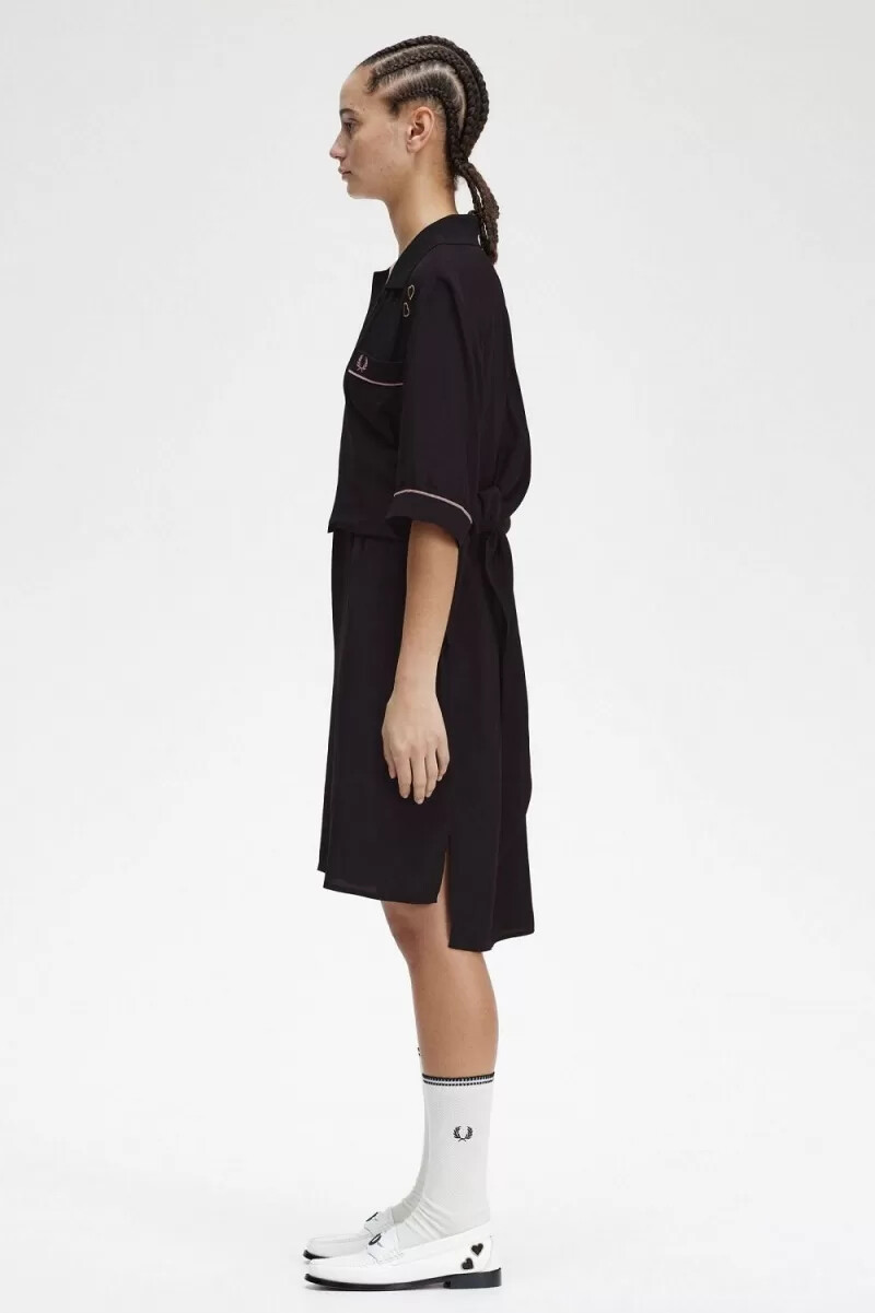 camisa de bolos fred perry para mujer color negro
