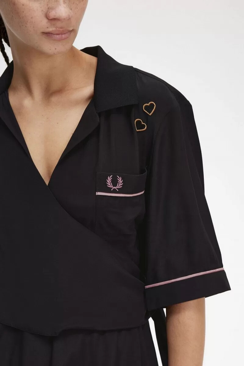 camisa de bolos fred perry para mujer color negro