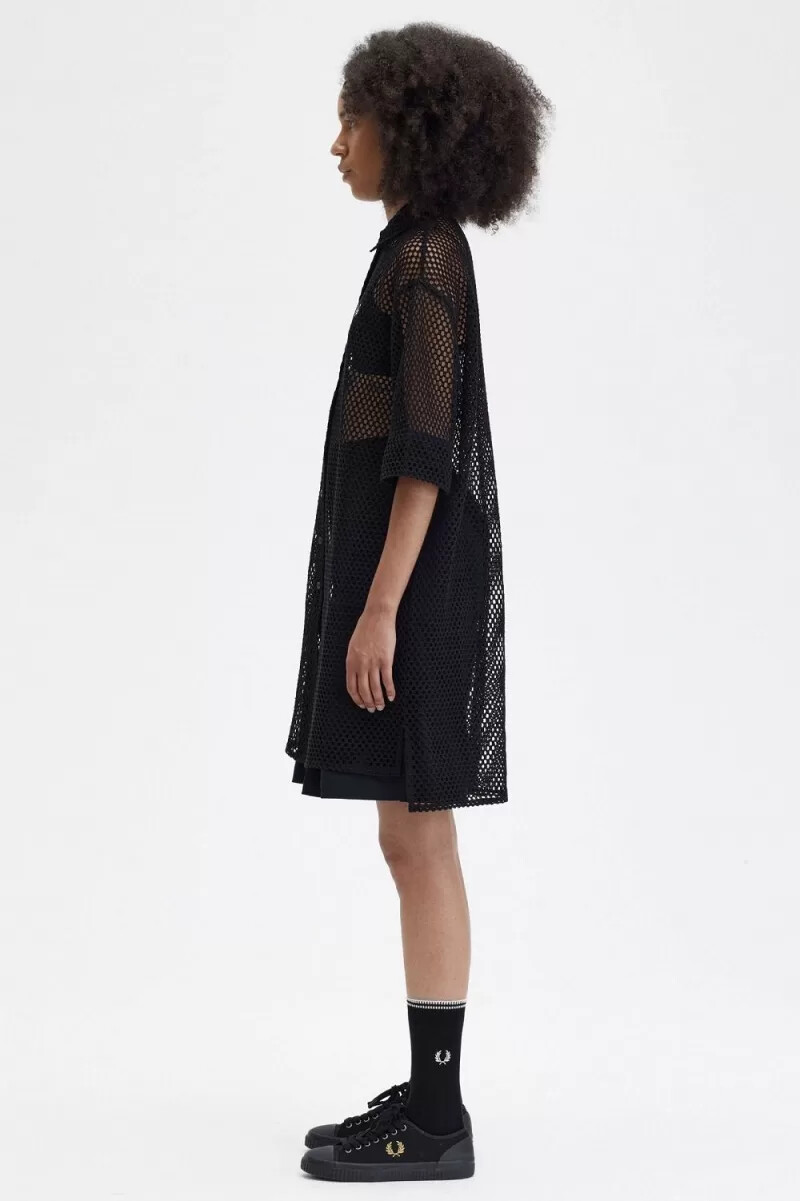 vestido camisero de punto abierto fred perry para mujer color negro