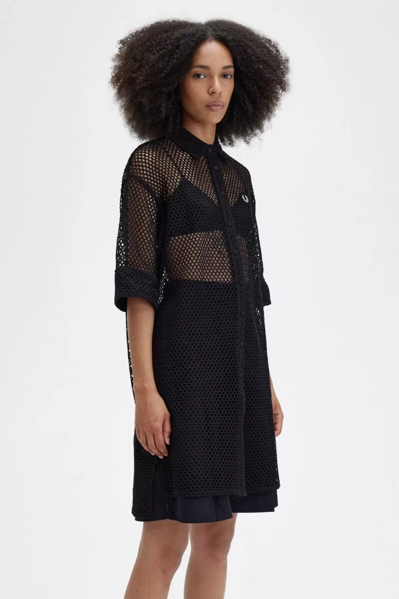 vestido camisero de punto abierto fred perry para mujer color negro
