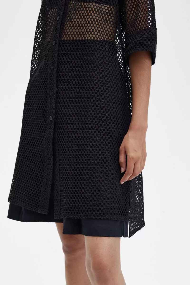 vestido camisero de punto abierto fred perry para mujer color negro