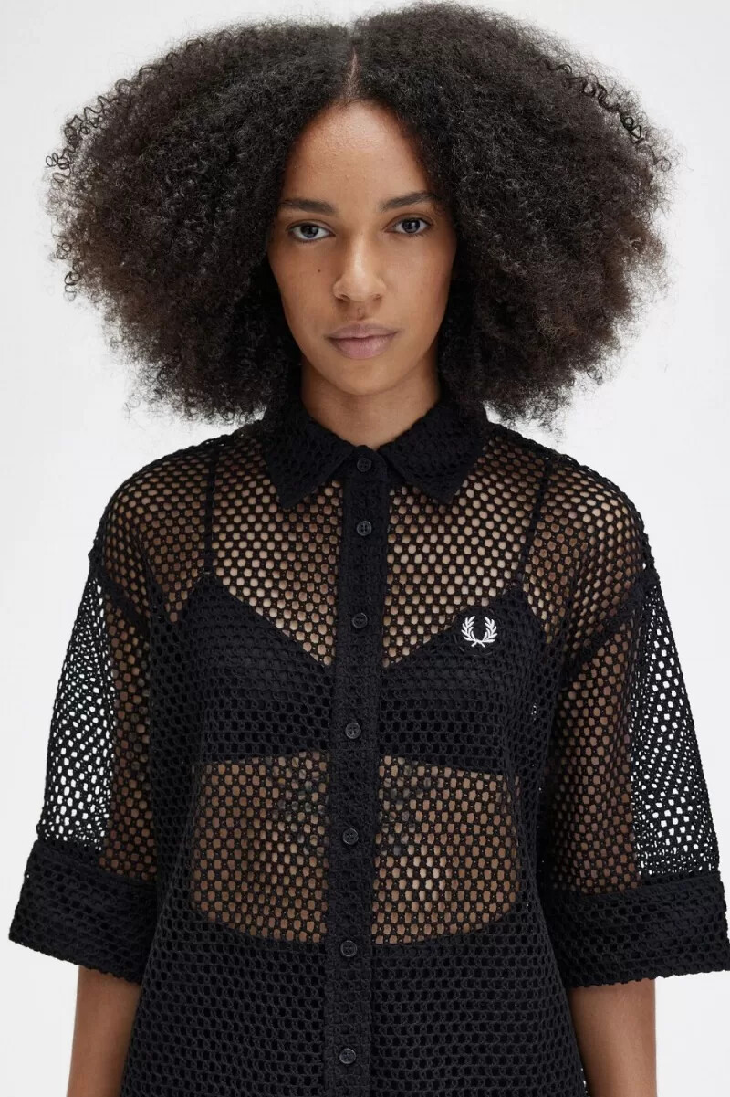 vestido camisero de punto abierto fred perry para mujer color negro