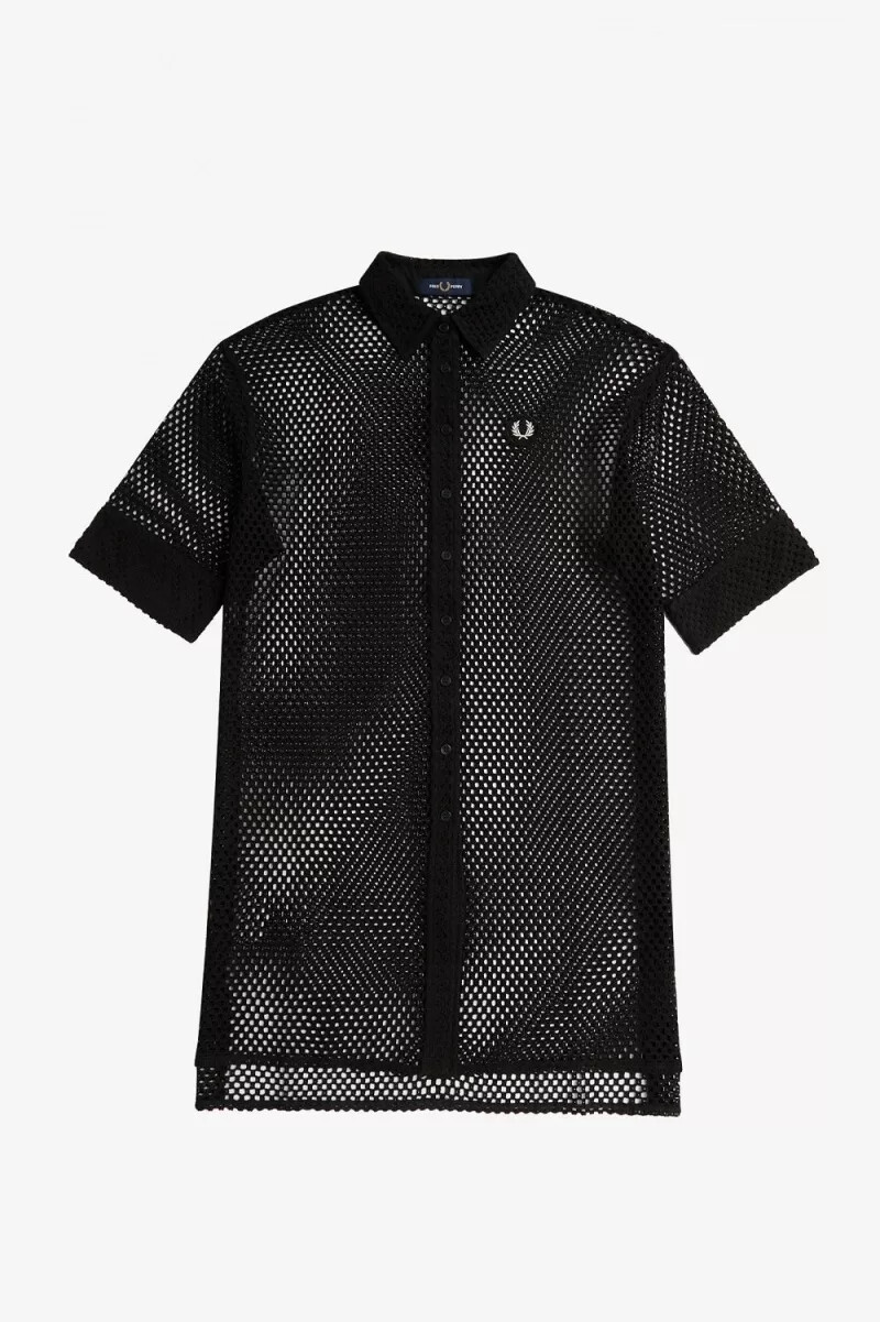 vestido camisero de punto abierto fred perry para mujer color negro