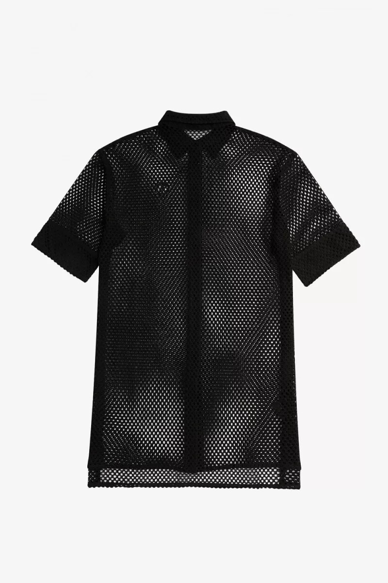 vestido camisero de punto abierto fred perry para mujer color negro